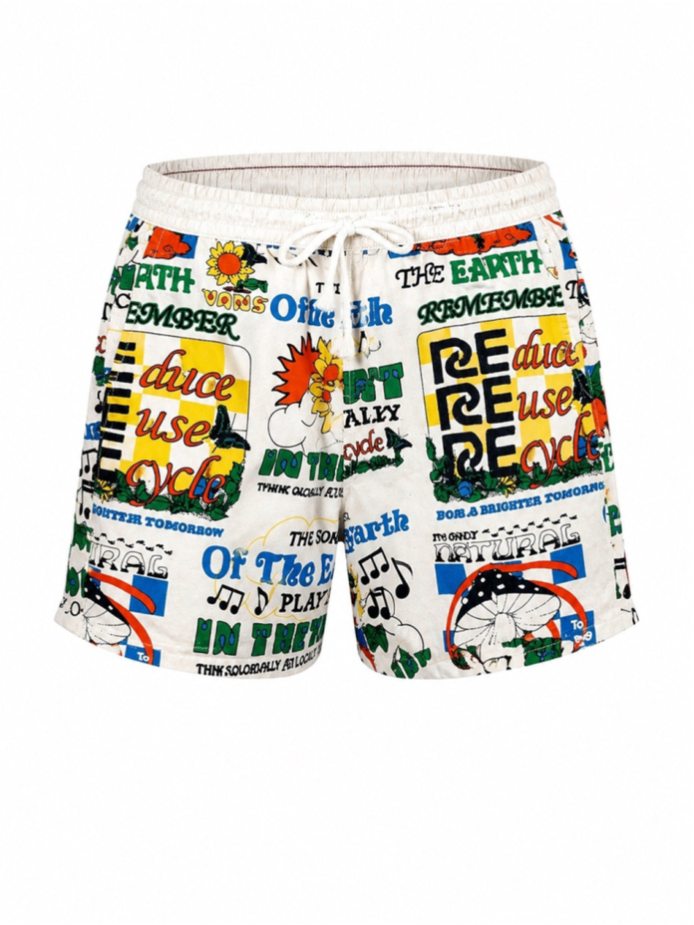 Vans Range Elastic Shorts Mens Earth Recycle Graphic All Over Print Cotton Sz S